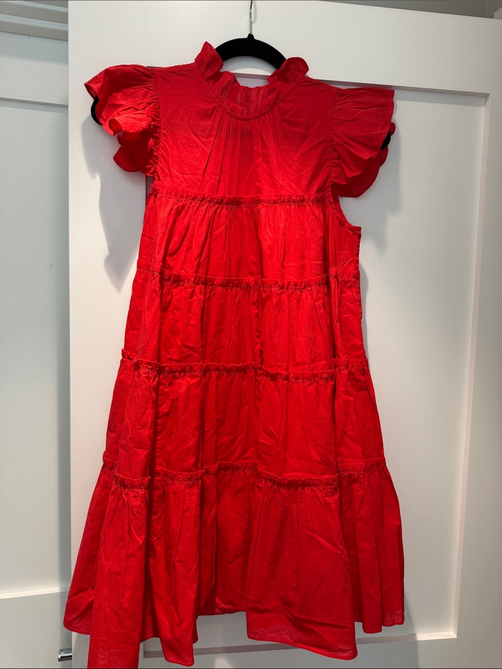 RHODE Red Tiered Ruffle Sleeve Midi Dress